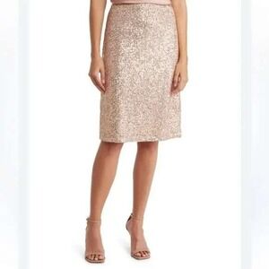 Adrianna Papell Rose Gold Sequin Pencil Skirt Pull On Skirt‎ Size Medium